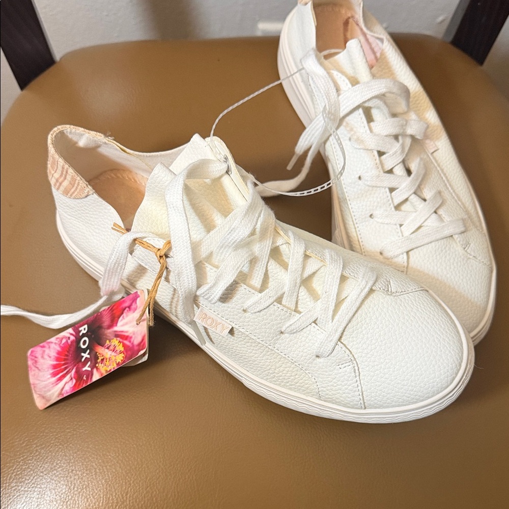 Roxy Women's White Sneakers with Light Tan Heel Accent